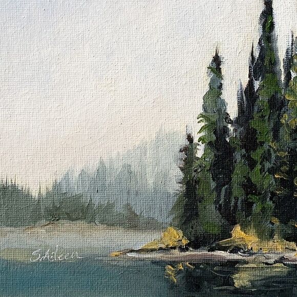 Original Oil Landscape Painting Coastal Maine Calm Lake Tall Pines Signed 8x10" - Picture 2 of 6